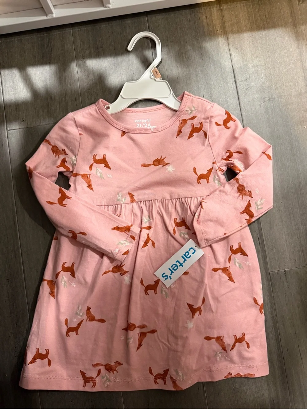 Carter's Pink Long-Sleeve Dress with Rust Fox Print